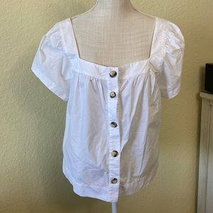 J crew white cotton square neck blouse Large Never Worn